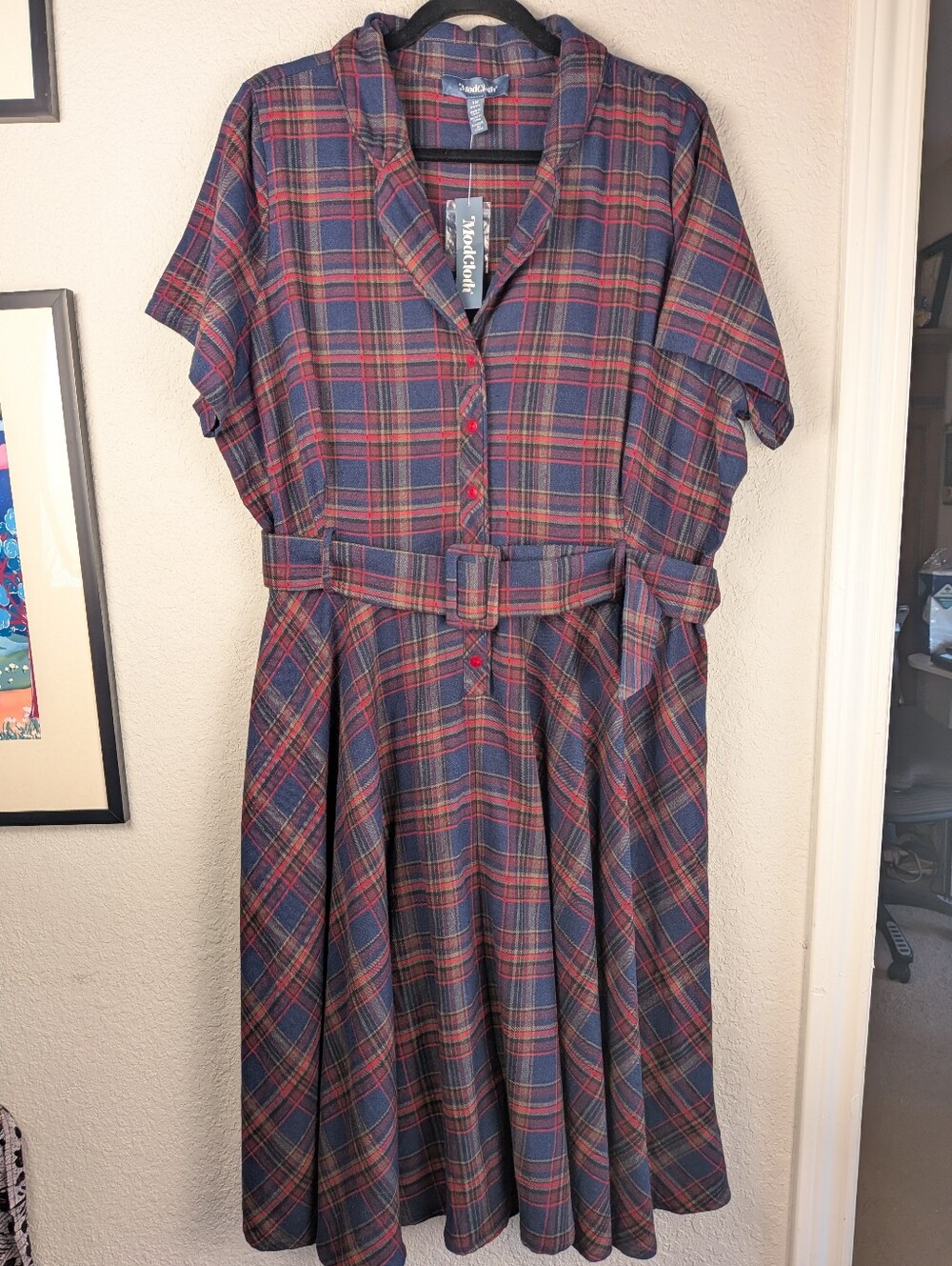 NWT Modcloth Rustic Elegance Midi Dress 1X 100% Cotton Sailor Sea Plaid Retro